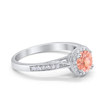Halo Art Deco Engagement Ring Round Simulated Morganite CZ 925 Sterling Silver